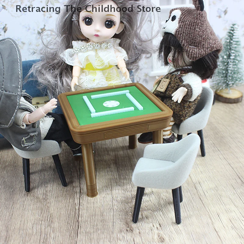 1:20 Puppenhaus Mini Mahjong Tisch Modell Simulation Mahjong Stuhl Puppenhaus Miniatur Möbel Spielhaus Puppen Zubehör