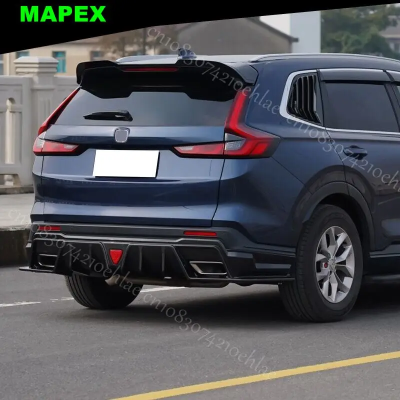 

Car Styling Fits 23-24 For Honda CR-V CRV Hybrid IKON Fake Carbon Fiber+Black Print Rear Bumper Diffuser Lip W/ LED PP Protector