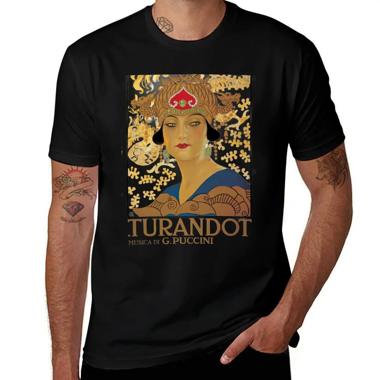 Old opera poster Puccini, Turandot T-Shirt Basic Casual Wear Short Sleeve Top T-Shirt