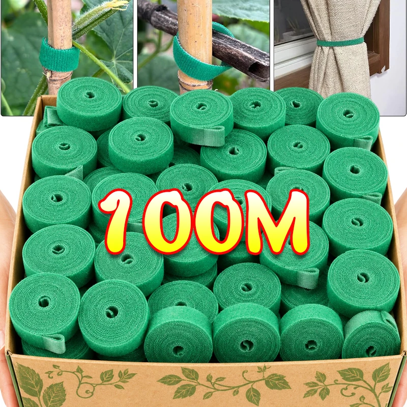 100/2M Plant Nylon Cable Tie Adjustable Self Adhesive Green Plants Hook Loops Garden Twine Bandage Support Fixed Fastener Strips