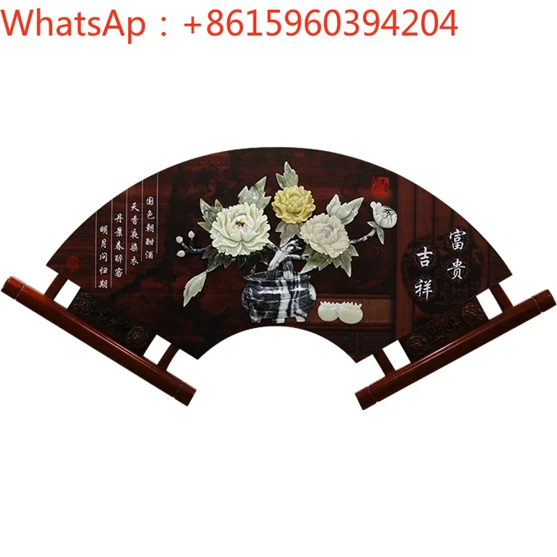 Decoratief schilderij achtergrond fresco Chinese slaapkamer eetkamer massief hout jade snijwerk hangende jade schilderij
