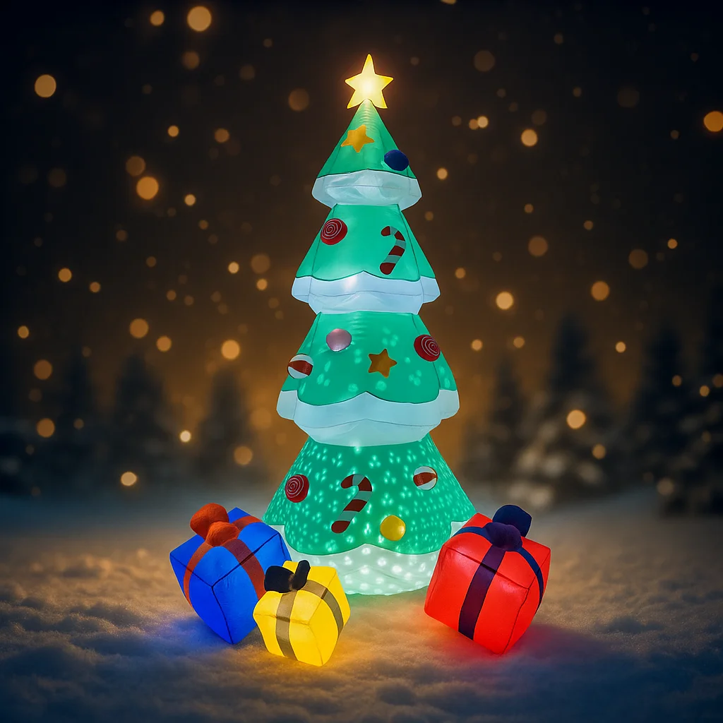 7.8FT عيد الميلاد عطلة نفخ ساحة زينة LED شجرة مع هدايا عيد الميلاد ديكور المنزل في الهواء الطلق داخلي الحلي لوازم الهدايا