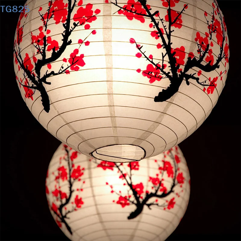 【AN】【AN】30cm Plum Blossom Round Paper Lantern Lamp Shade Chinese Oriental Style Light