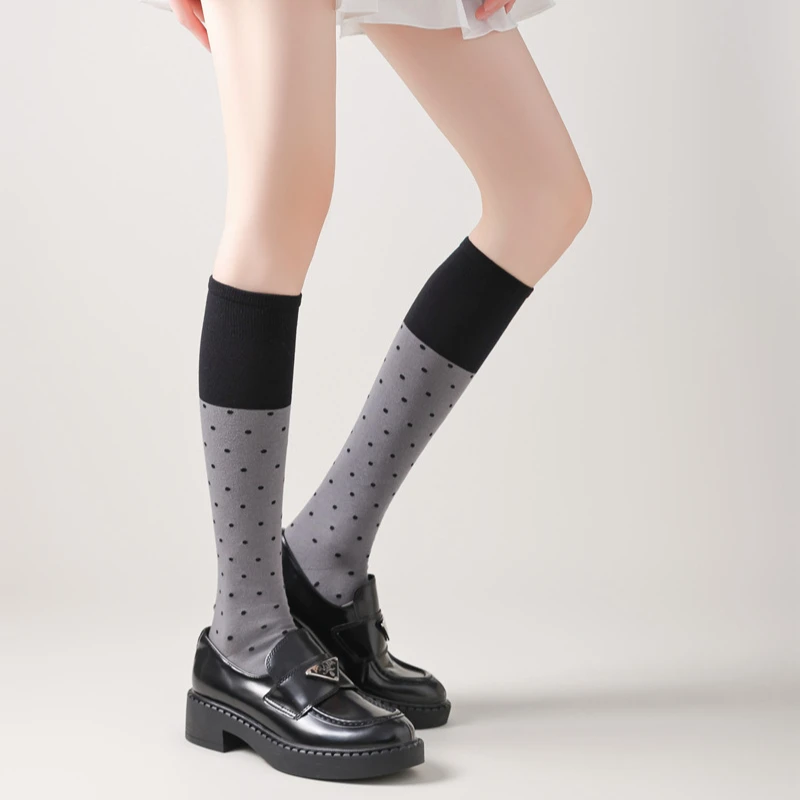 ストッキング女性日本のファッション水玉綿ロングソックス韓国スタイルカラーマッチング甘い女の子膝靴下女性ストッキング