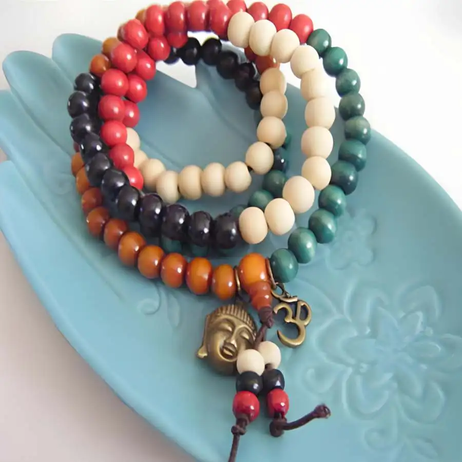 

6mm Multi-color sandalwood Mala Bracelet 108 Beads Tassel Tibetan Stone Jewelry Gemstone elastic Men's Prayer Zen Spiritual Japa