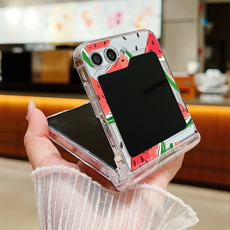 Colorful Fruit Patterns Folding Phone Case For Samsung Galaxy Z Flip7 FE Flip5 Flip6 Clear PC Cover For Samsung Z Flip 7 6 5 4 3