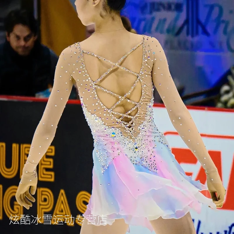 Eiskunstlauf Kostüm weiblich Performance Kostüm weiblich benutzer definierte Bühne Kostüm blau neu