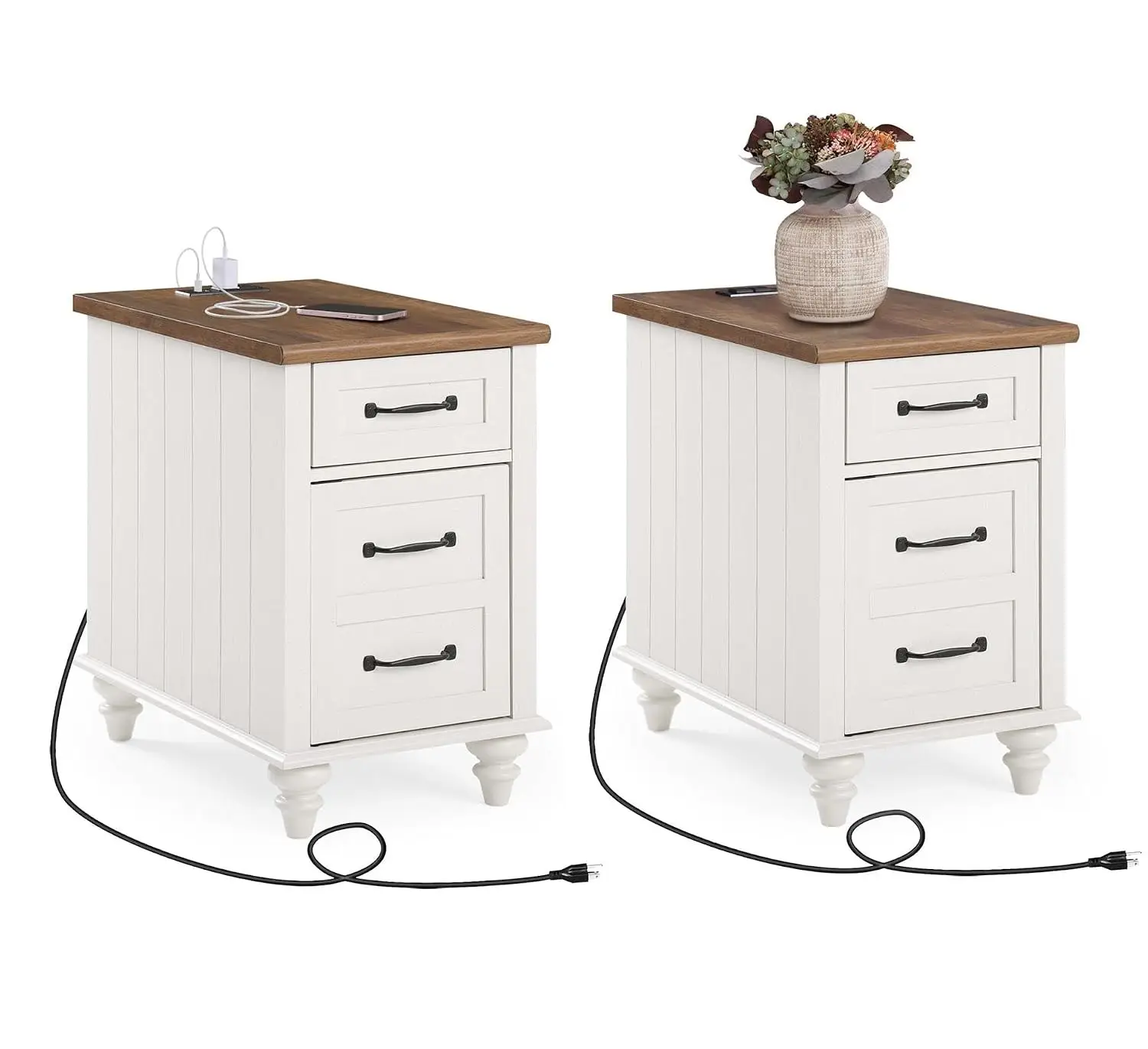 Modern Nightstand With Charging Station & Storage Cabinet, Wood Bedside Table With Drawer For Bedroom, 2 Pack, Customized