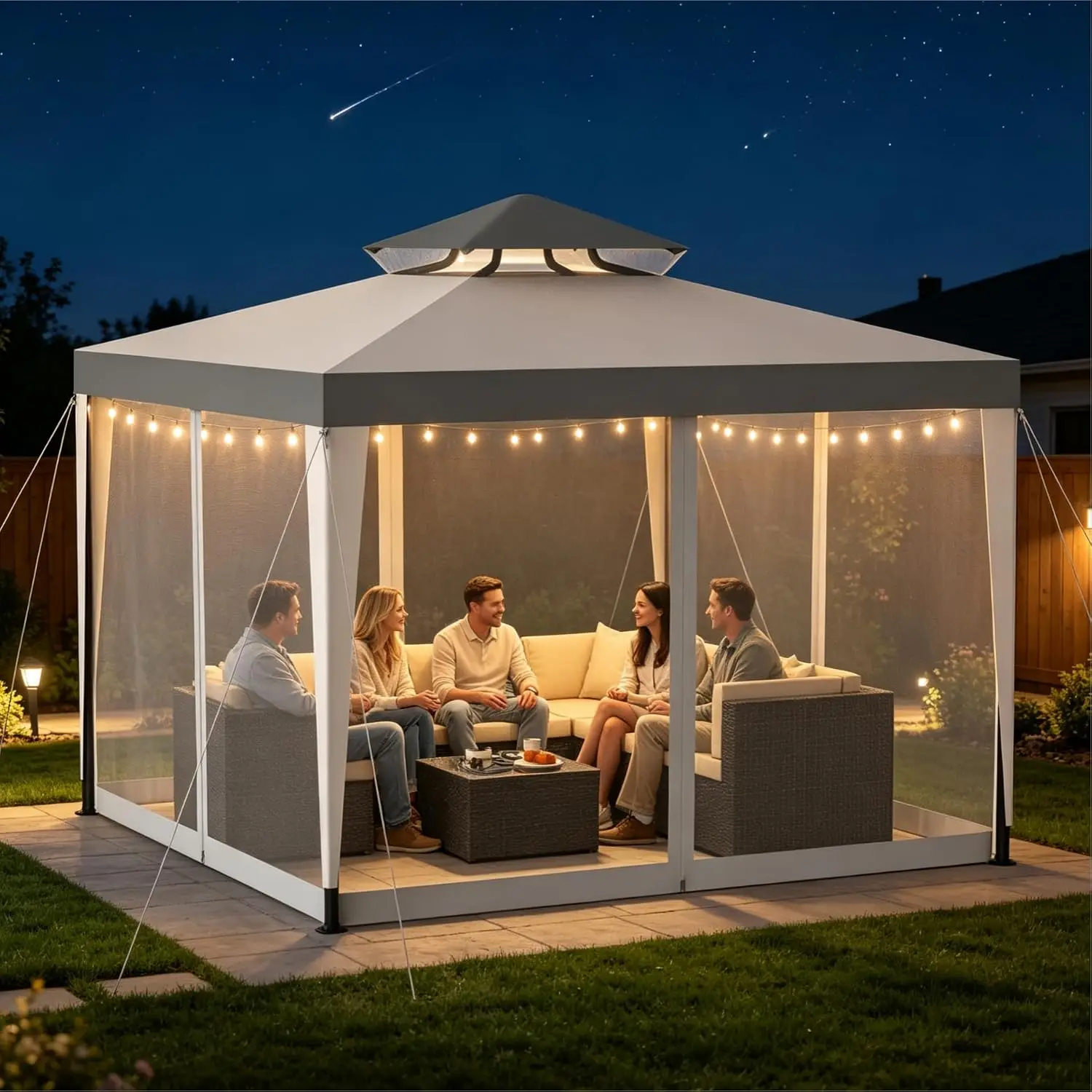Outdoor Gazebo Patio 10×10 Canopy Tent Metal Frame Mosquito Netting Double Roof Lawn Backyard Garden, Customized