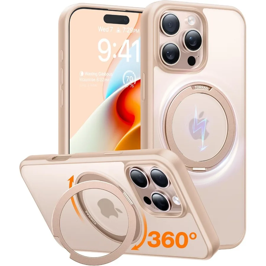 

Вращающийся на 360 градусов магнитный чехол для телефона с MagSafe, совместимый для iPhone 16 Pro, 6,3-дюймовый военный противоударный чехол 16 футов Flush St