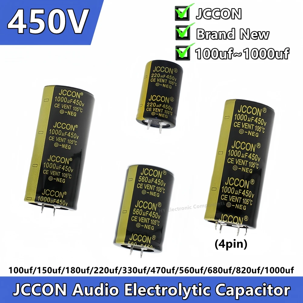 1PCS JCCON 450V 100uf 150uf 180uf 220uf 330uf 470uf 560uf 680uf 820uf 1000uf 25x50 35x50mm Audio Electrolytic Capacitor