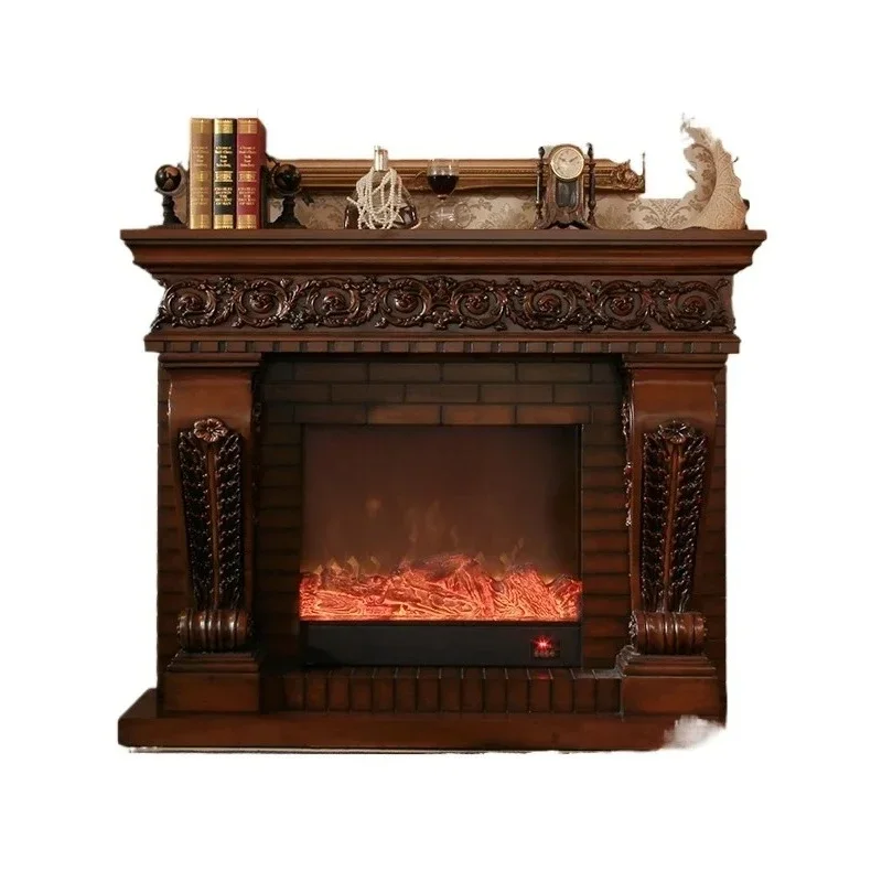 Yjq Retro Simulation Flame Heating Electronic Fireplace Decoration TV Cabinet Antique Style Fireplace Mantel