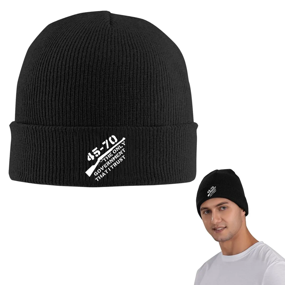 45-70 The Only Government I Trust Guns Firearms Anarchist Warm Knitted Cap Bonnet Hat Autumn Winter Outdoor Beanies Hats