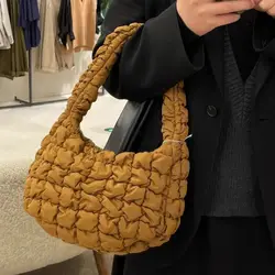 Ragazze giù cotone Plaid Tote borse a tracolla donna Casual grande capacità Designer borsa arricciata borsa di lusso trapuntata imbottita nuvola