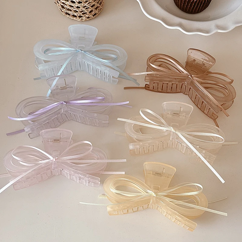 

Acrylic Large Bow Streamer Grab Clip Hairpin Sweet Hair Shark Clip Headdress For Women Girls Simple Hair Accessories Gift