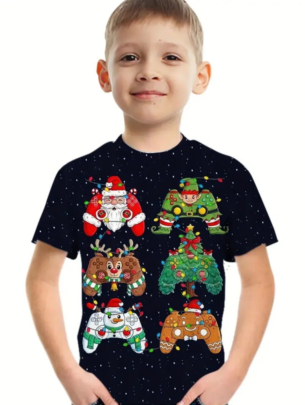 Roupas infantis papai noel impressão 3d camisetas para meninos manga curta criança camiseta natal casual meninas roupas de verão topos