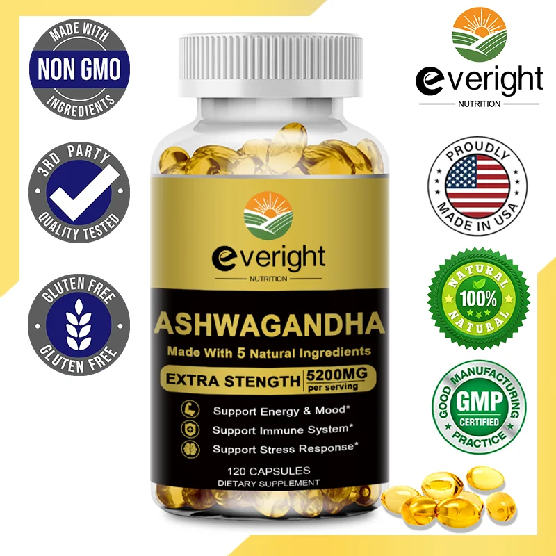 Organic Ashwagandha Capsules for Mood Stress Balance, Sleep Health, Brain Calm, Energy Support Premium Formula 5 in 1 Supplement