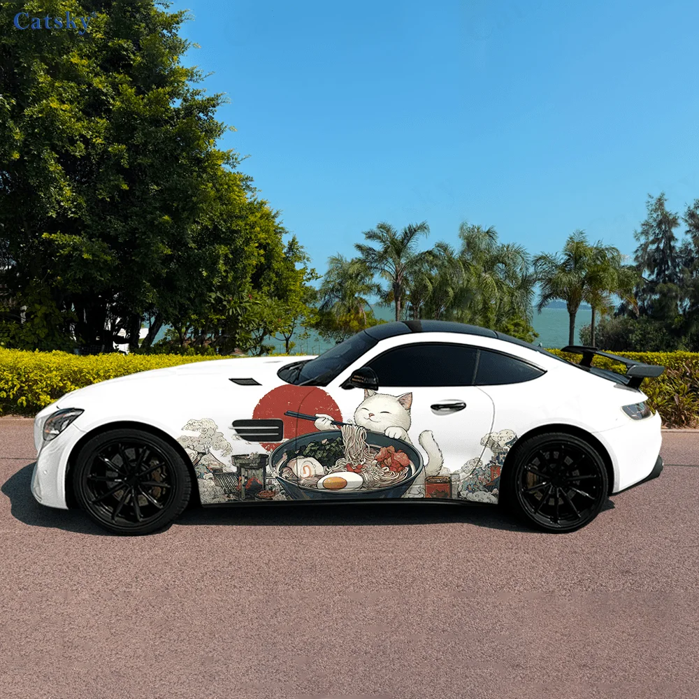 

Кошачий рамэн, милые волны, украшение на боковую наклейку автомобиля, водонепроницаемая ПВХ-наклейка, устойчивая к царапинам, защита автомобиля, автоаксессуары в подарок