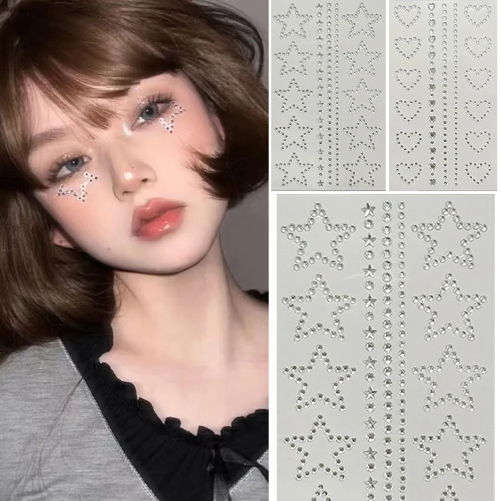 3D Diamond Stickers para rosto e corpo, Face Jewelry, Love Rhinestones, maquiagem Star Eye, broca falsa, tatuagem falsa, festa Festival