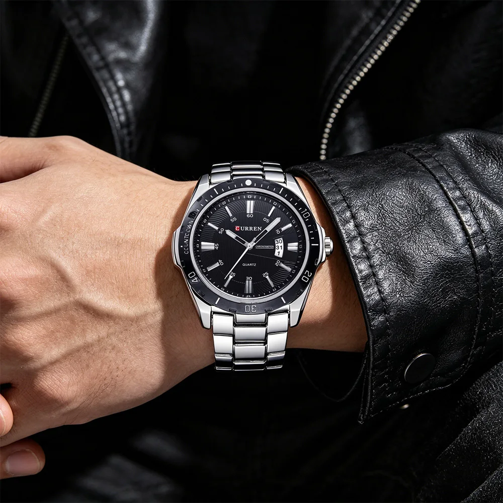 CURREN Men's Stylish Business Watch with Stainless Steel Band Trendy Minimalist Quartz Wristwatch with Date Classic Gift for Him