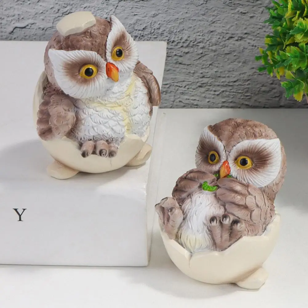 2 Pcs Owl Ornaments Cartoon Realistic Shape Chubby Egg Shell Incubation Home Decor Collection Garden Farmhouse Simulation Owls H