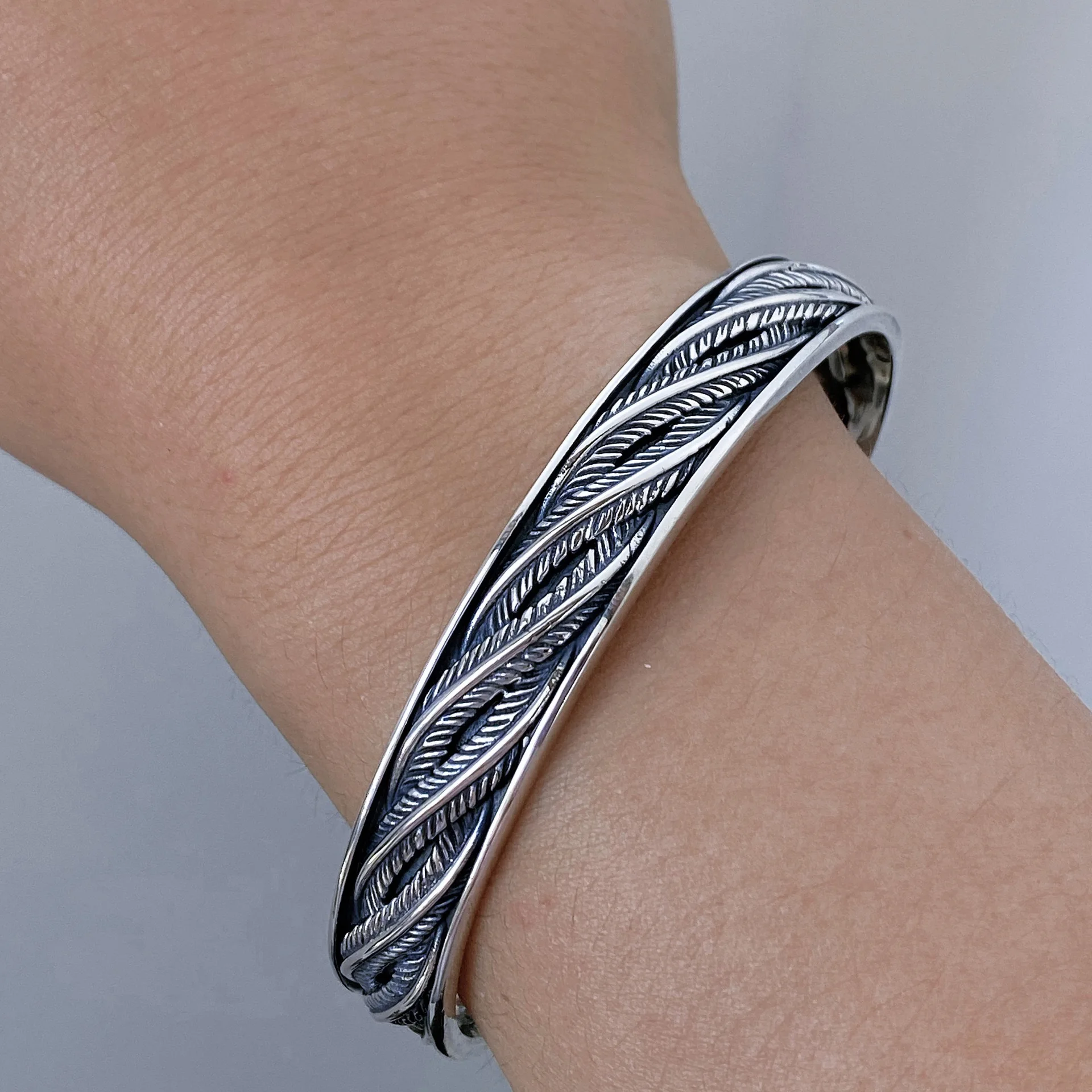 925 Sterling Silver Bracelets for Women Men String Accessories Trend Retro Feather Pendant Party Jewelry Gift
