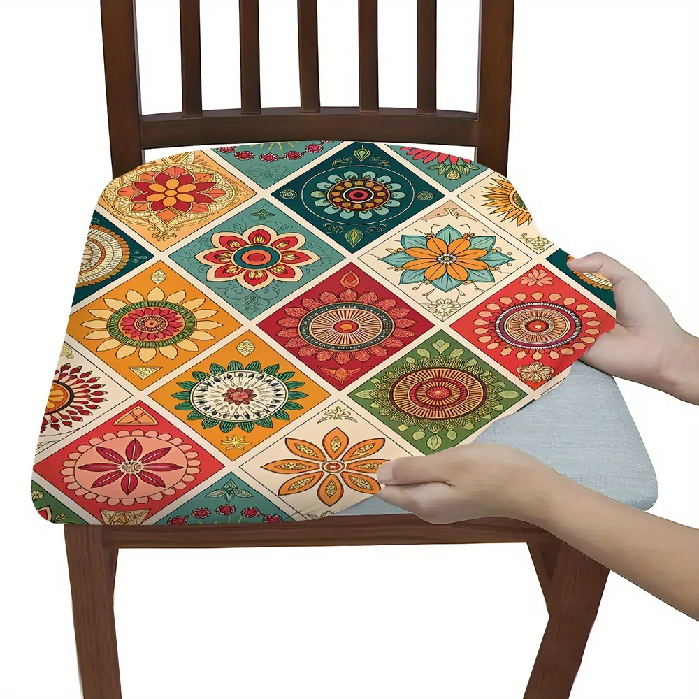 2/4/6pcs Chair Seat Slipcover,Talavera Tile Print Elastic Chair Cover for Dining Room, Washable Modern Furniture Protector