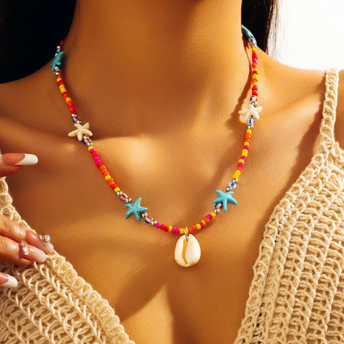 Bohemian Ocean Wind Turquoise Turtle Necklace Foot Chain, Shell, Sea Star, Rice Bead Foot Decoration Beach Chain, Jewelry Gift