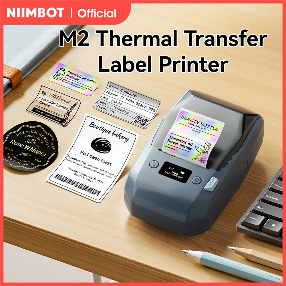 Niimbot M2 imprimante d'étiquettes à transfert thermique Portable multi-fonction autocollant étiqueteuse Machine pour vêtements de bureau étiquette câble d'alimentation