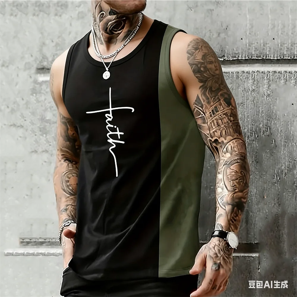 

Funny Cross Pattern Men's Tank Tops Casual O-neck Sleeveless Shirt Hip Hop Trend Streetwear Summer Run Sports Vest Gym T-shirts