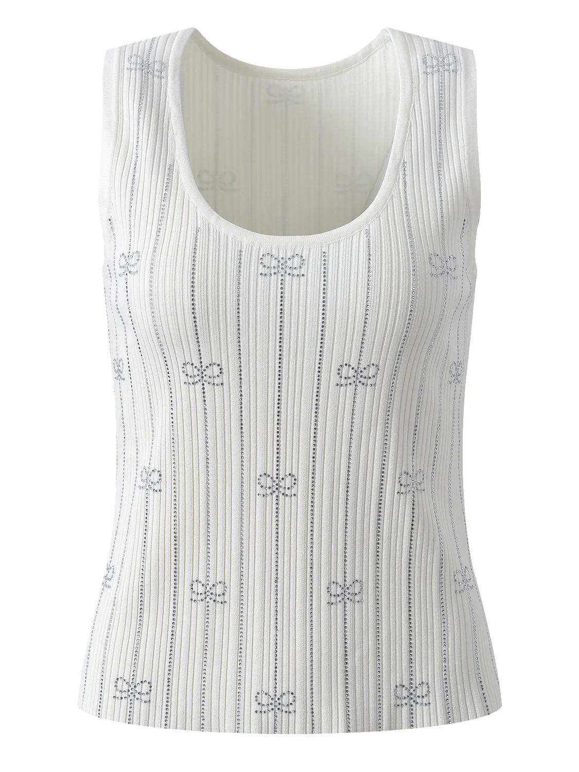 High-End Version European Style Sweet  Knot Rhinestone All-Match Knitted Sleeveless Vest Top for Women