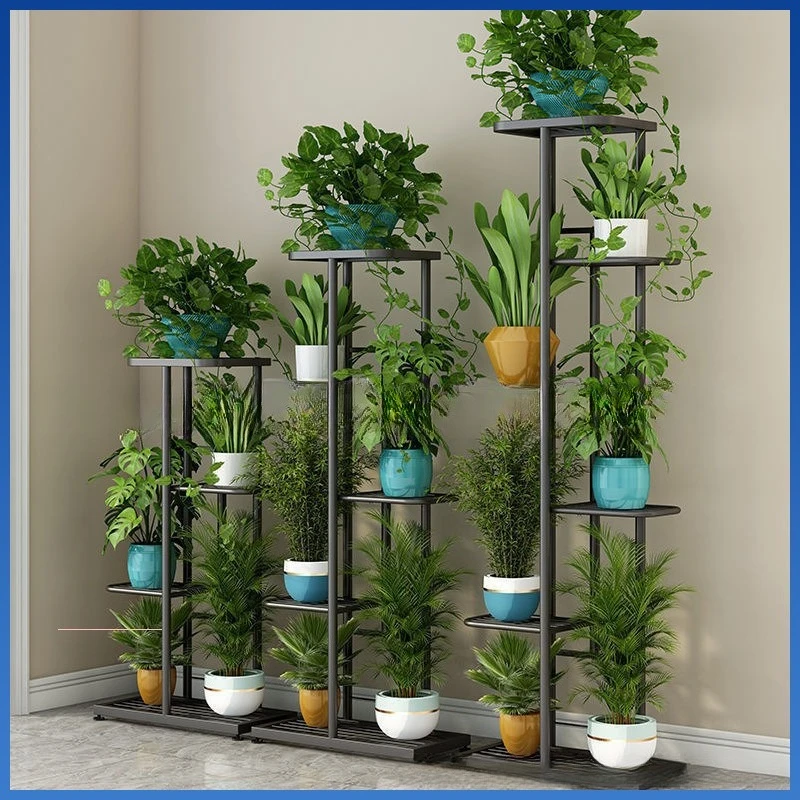 Wrought iron flower stand living room balcony stepped shelf multi-layer succulent flower pot stand dill plant American style
