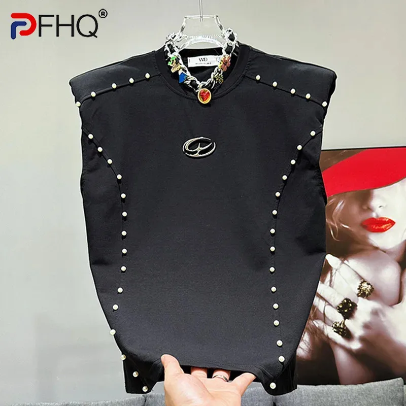 

PFHQ Niche Design Men's Sleeveless Shoulder Pad Top Summer New Metal Decoration Casual Versatile Vest Male Tops 21Z5151