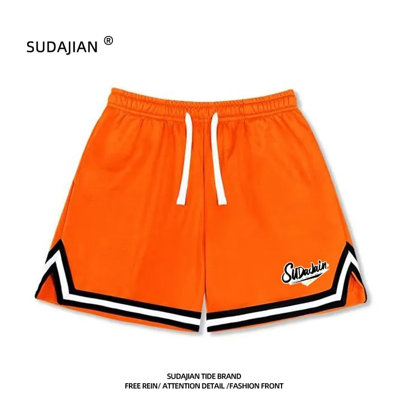 American style knee-length shorts men\'s mesh basketball shorts loose summer sports training breathable quick-drying shorts trend