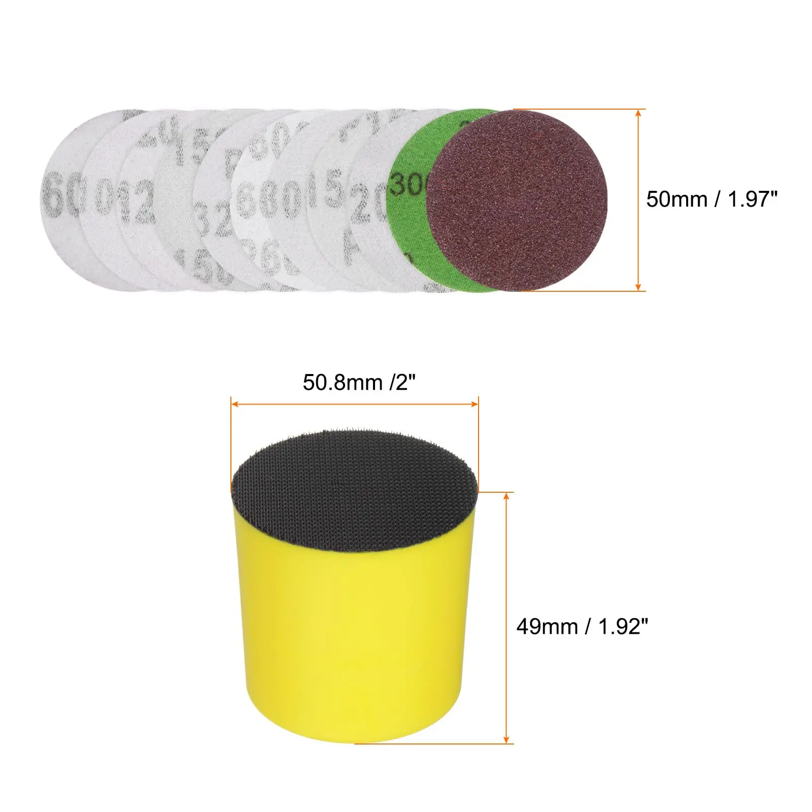 Papier de verre à crochet et boucle de 2 pouces, 2/10/102 pièces avec blocs de ponçage à la main, grains assortis de 60 à 3000 pour le polissage des miroirs du bois et du métal