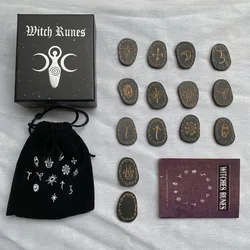 16pcs/set Witch Wood Runes Stone Set Witches Rune Set Board Game Table Game Divination Runestones Witch Accessories tarot Cards