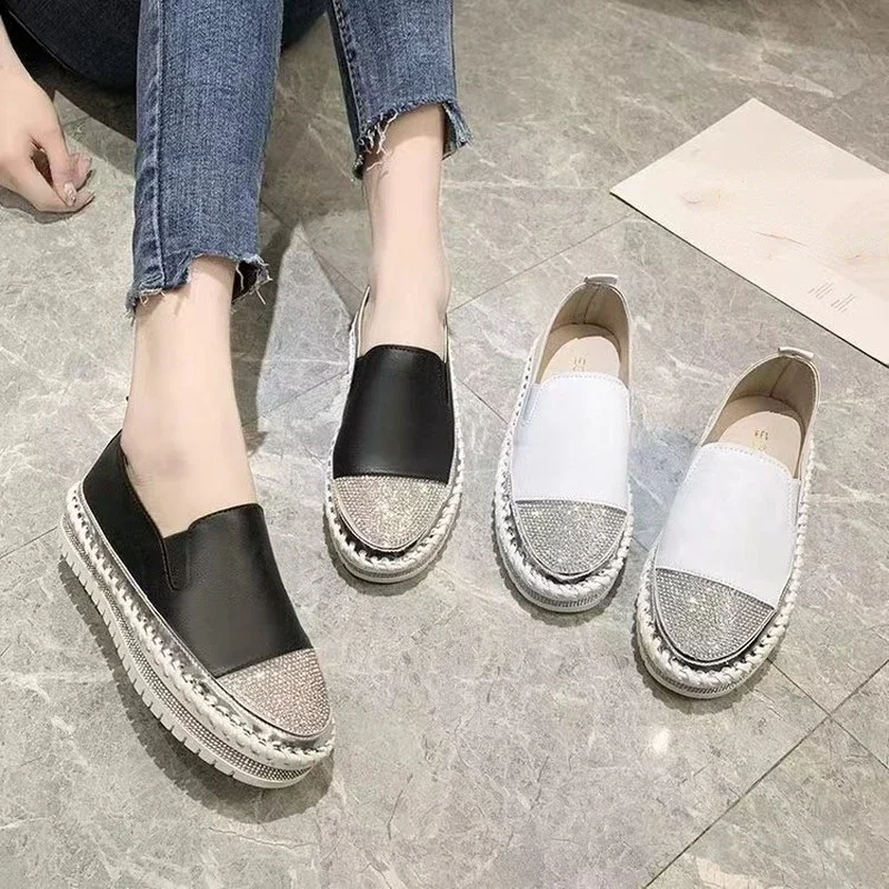 Women\'s Flat Shoes 2023 Summer Fashion New Crystal Sequins Round Toe Luxury Flat Shoes Flat Women\'s Shoes Zapatillas Mujer