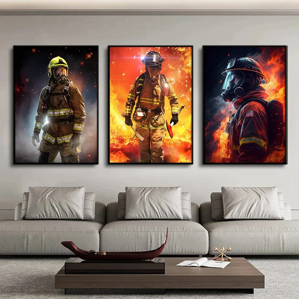 Fireman Portrait Poster Firefighter Wall Art Canvas Painting Prints Men's Room Living Room Home Interior Decor Abstract Pictures