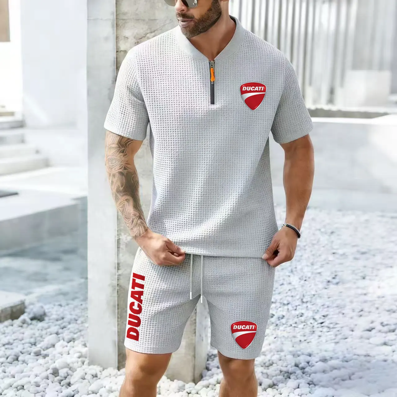 Ducati men summer short-sleeve T-shirt and performance-oriented sports shorts designed  jogging cycling other active lifestyles