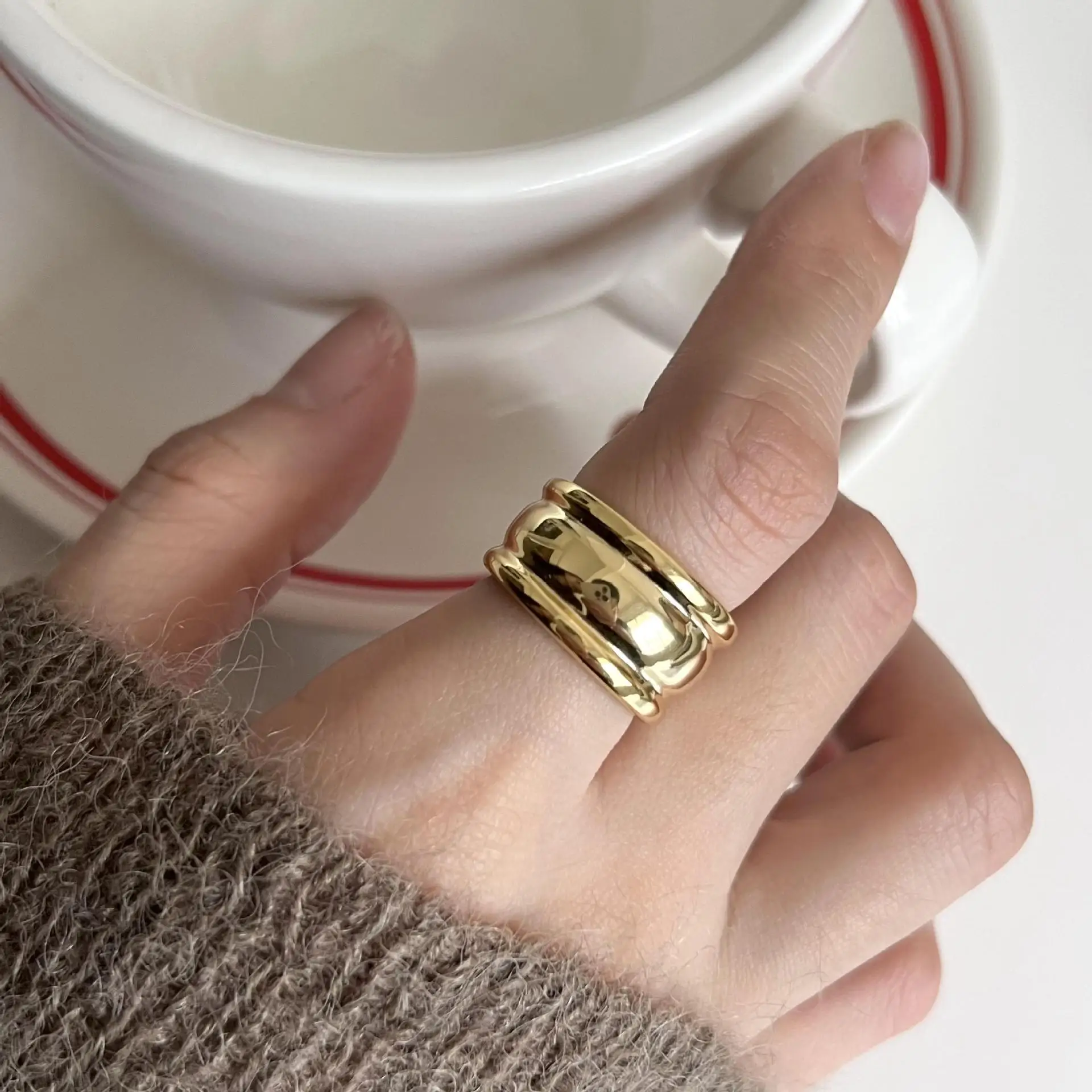 Women's 925 Sterling Silver Thick Double Layer Ring, Minimalist Gift