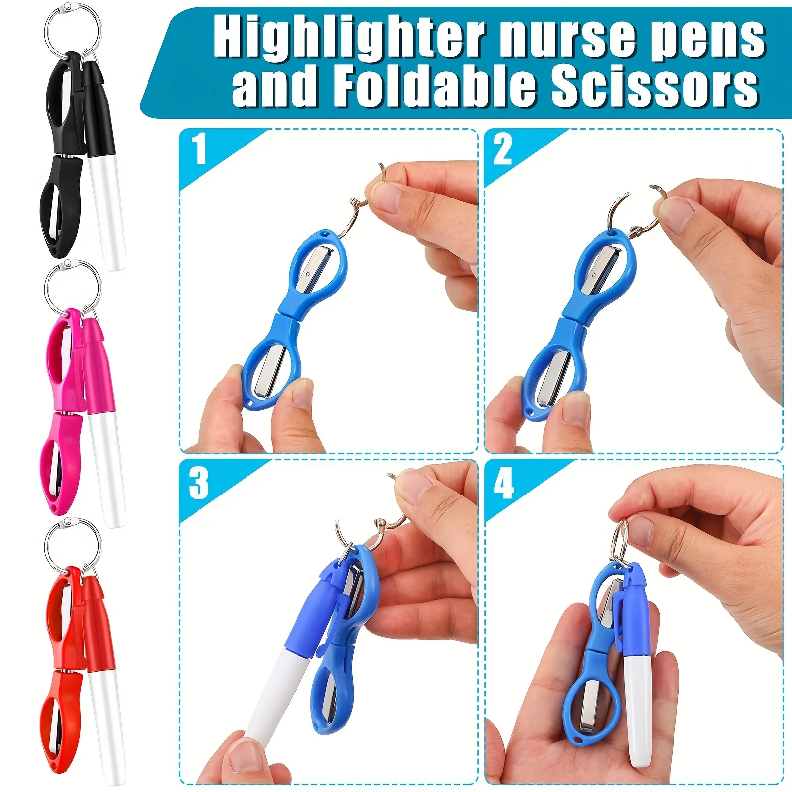 1 Set zusammenklappbare Sicherheitsschere für Krankenschwestern, Kunststoffgriff, Mini-Klappschere, Krankenschwester-Stift-Set – Detail 3