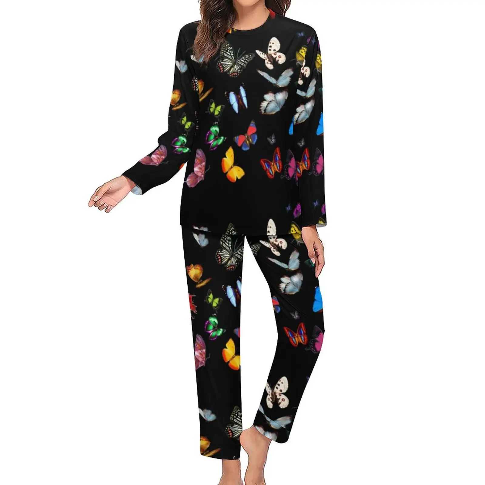 Colorfull Butterfly Pajamas Pretty Butterflies Insect Trendy Pajama Sets Women Long-Sleeve Casual Home Suit Big Size 4XL 5XL 6XL