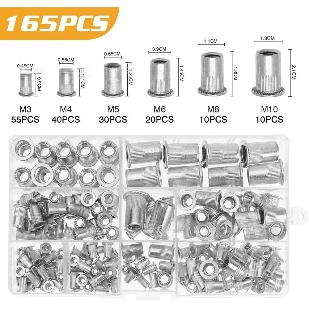 

165pcs Aluminum Rivet Nuts M3 M4 M5 M6 M8 mix threaded Insert Rivnut Nutsert резьбовые заклепки Flat countersunk Head Rivet Nut