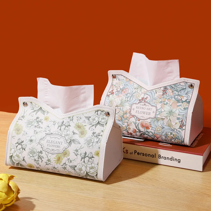 

Leather tissue box luxury oil painting napkin storage box home living room desktop Deco paper extraction box