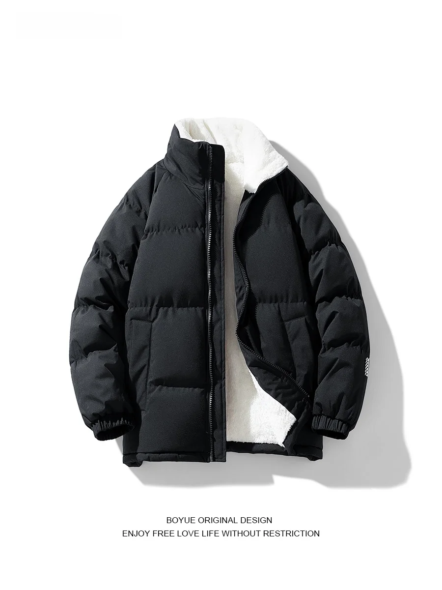 

Boyue Thiened Pure Color Stand Collar Lamb Velvet Cotton Jaet Waterproof Northeastern Cold Resistant Casual ex Coat