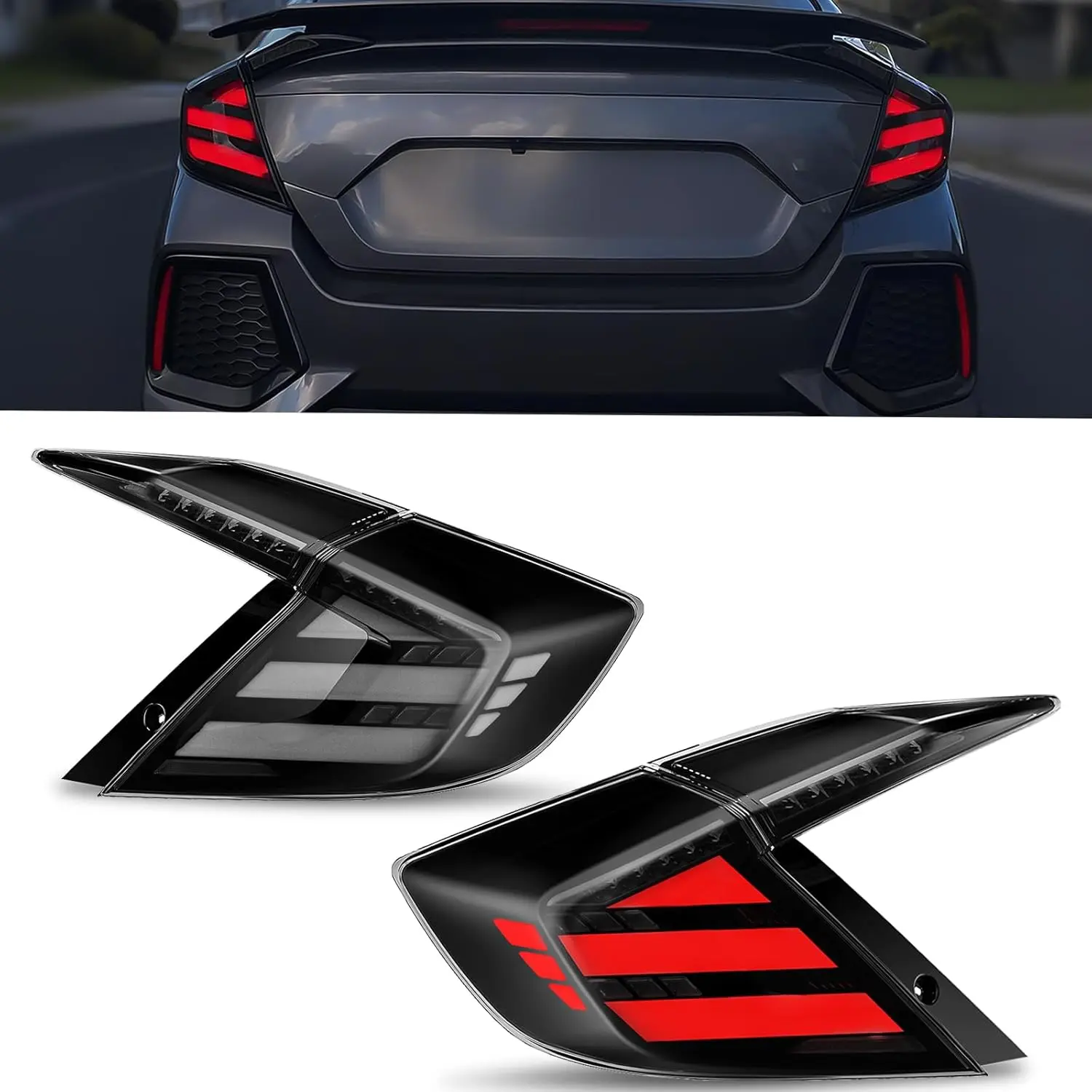 

Светодиодные задние фонари, совместимые с Honda Civic 10-го поколения, седан 2016-2021, запуск анимированных задних фонарей в сборе, указатели поворота