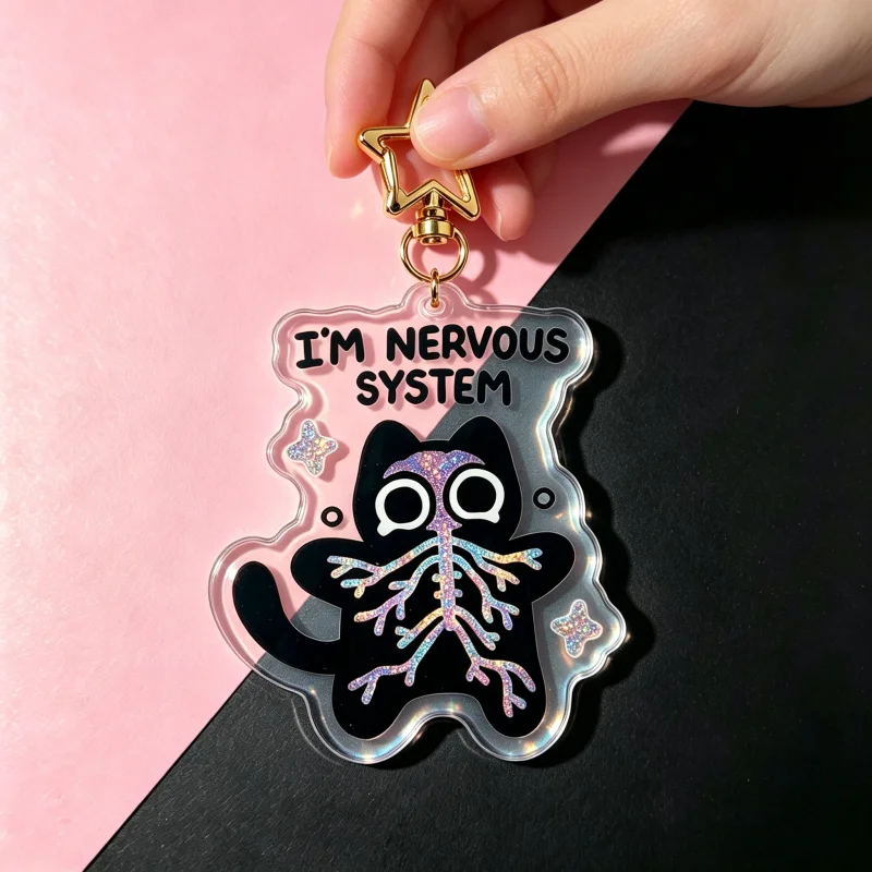 I'm Nervous System Cat Acrylic - Retro Gaming Keychain ulasan dan harga