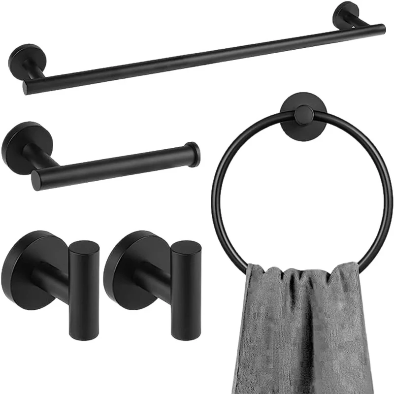 

Matte black towel bar accessory set 5 pieces upgraded toilet paper holder set