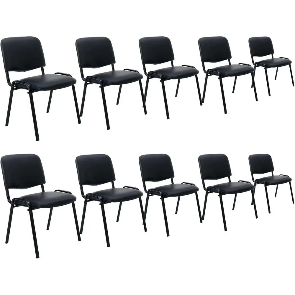 Black Stackable Office Chairs no Arms Set of 10, PU Leather Reception Chairs Ergonomic Conference Desk Chairs Guest