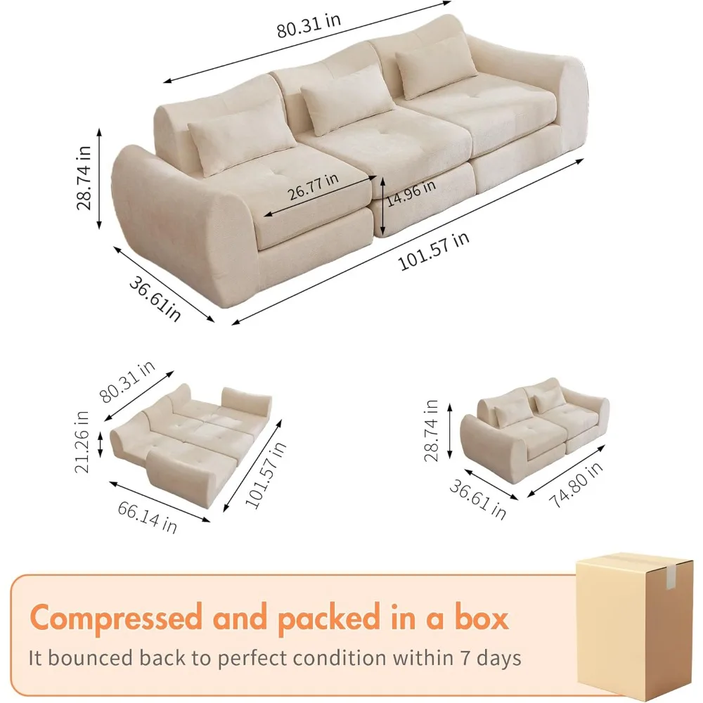 MAXMAXX 102 أريكة سحابة مقسمة وحدات، سرير أريكة قابل للتحويل 4 في 1، أريكة بدون عظم على الأرض، أريكة وسادة معيارية، مناسبة #2